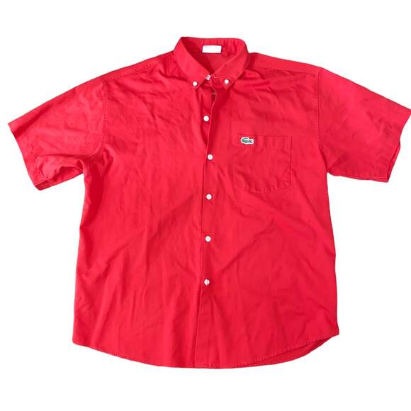 Lacoste Vintage Shirt Short Sleeve Button Down Chest pocket with logo red small - Picture 2 of 6
